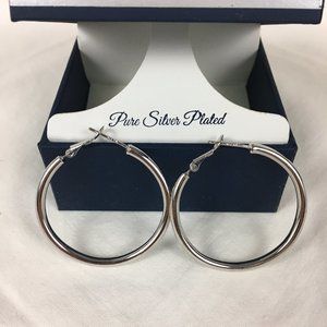 Silver Reflection Round Hoop Pierced Earrings